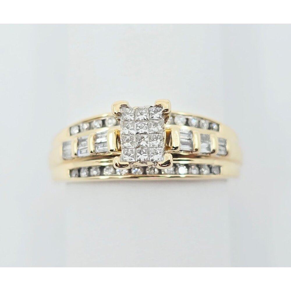 10K Solid Yellow Gold Round, Baguette & Princess Cut Diamond Ring - Size 7.50 - Picture 2 of 16